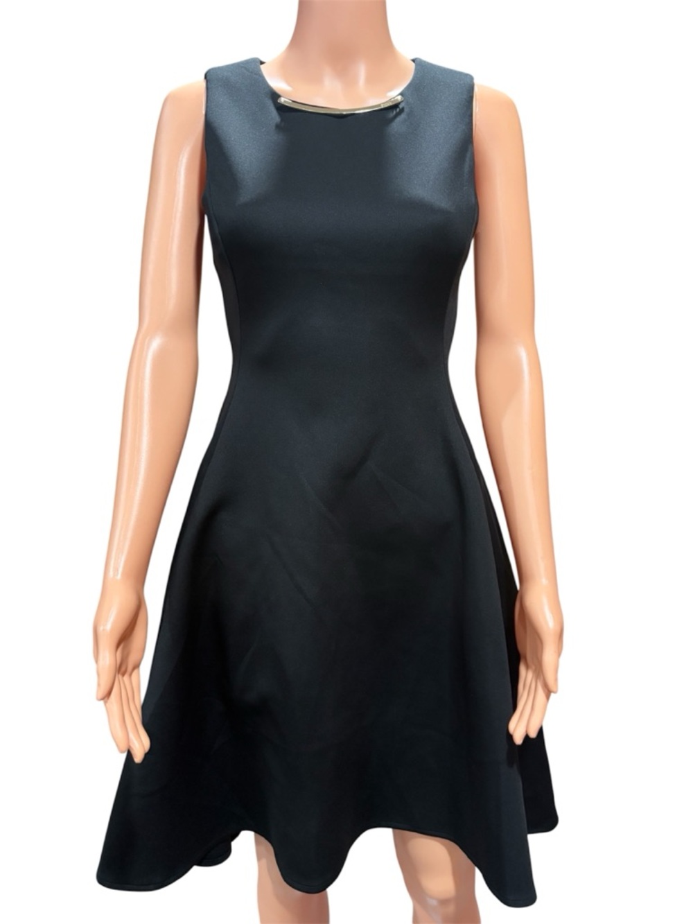 DKNY Black Sleeveless Fit-and-Flare Dress with Necklace Detail